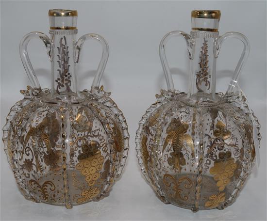 2 Venetian 2-handled decanters